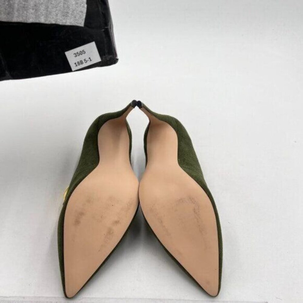 XYD Green Elegant Dress Pumps Suede Pointed Toe High Heels Rose Flower Shoes - Picture 7 of 8